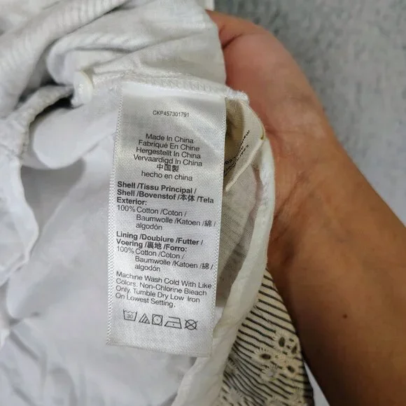 Madewell Mini Dress Women's 2XS White Black Striped Eyelet Sophia Puff Sleeve - Picture 10 of 13